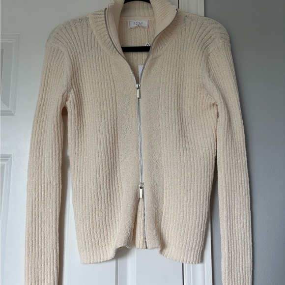 NWT Sage The Label - Cream Ribbed Zip-up Cardigan - Picture 6 of 8